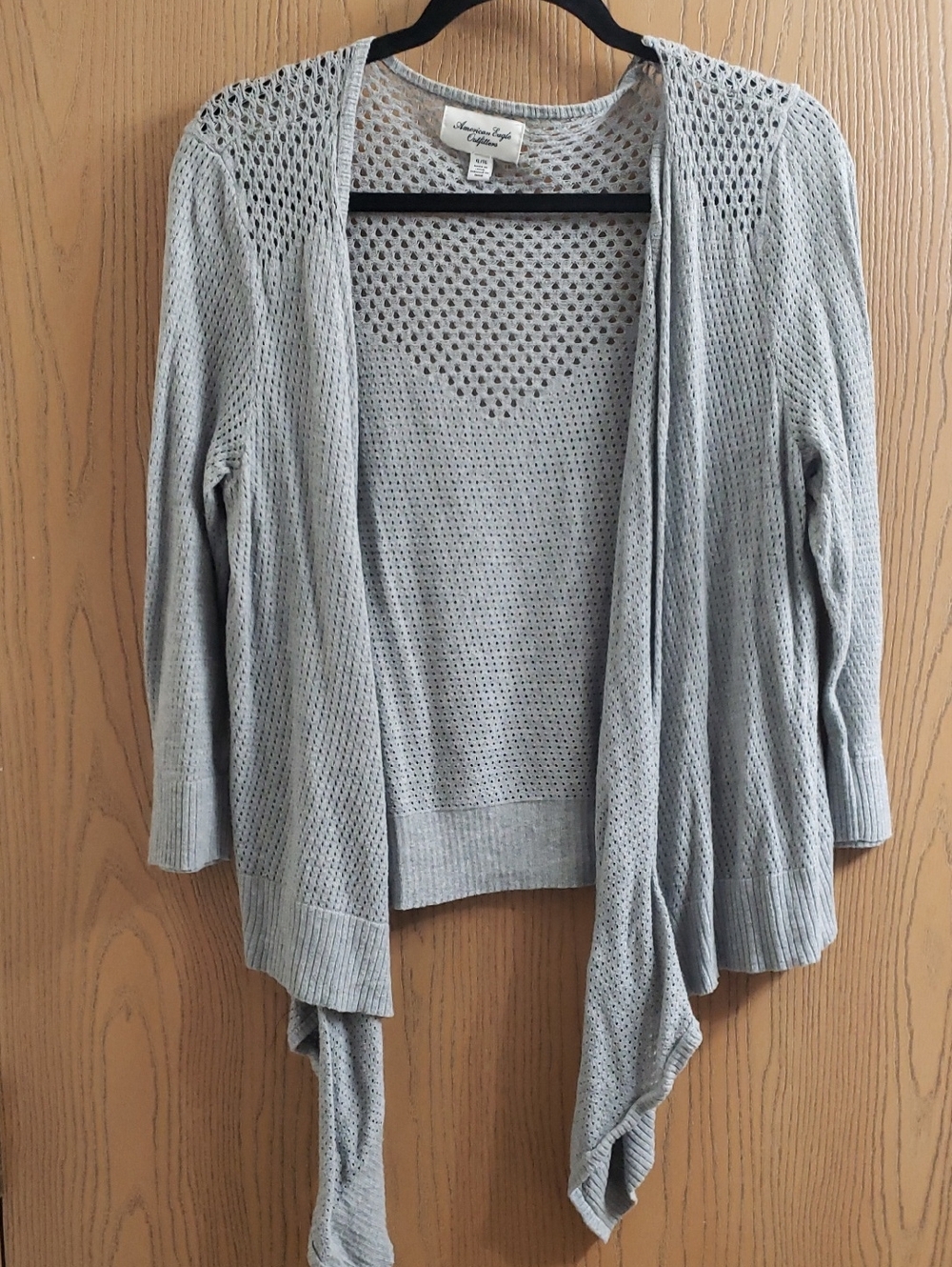 American Eagle Outfitters Light Gray Open-Front Knit Cardigan